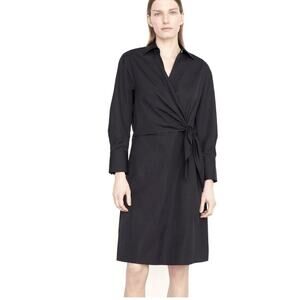 Vince Woman's Long Sleeve Wrap Shirt Dress Size L Black Formal Business Attire